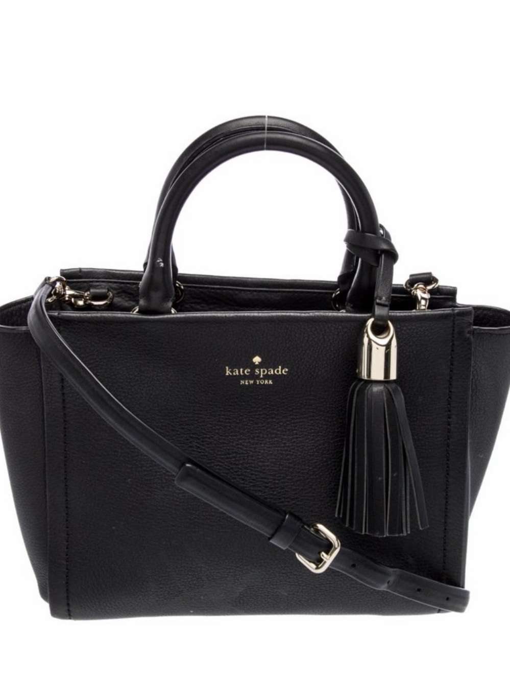 kate spade Black Leather Satchel with Tassel Accent